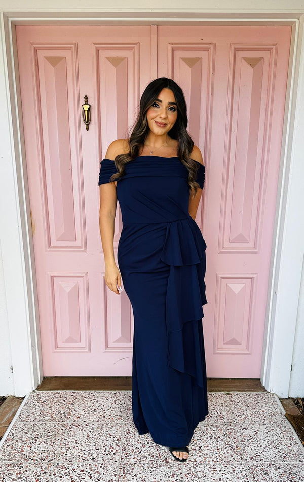 Bariano Quinny Off Shoulder Gown | Navy