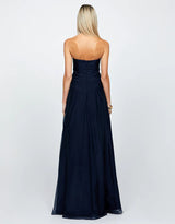 Bariano Blaire Strapless Cascading Ruffle Gown | Navy