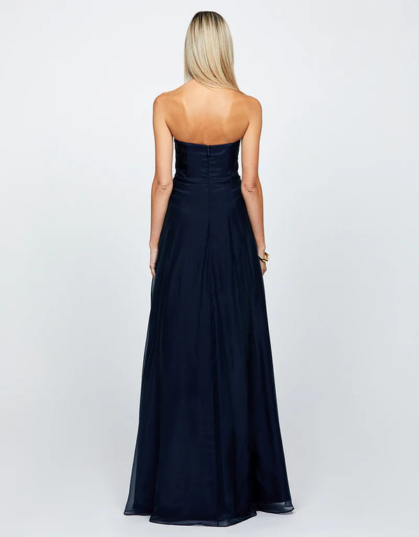 Bariano Blaire Strapless Cascading Ruffle Gown | Navy