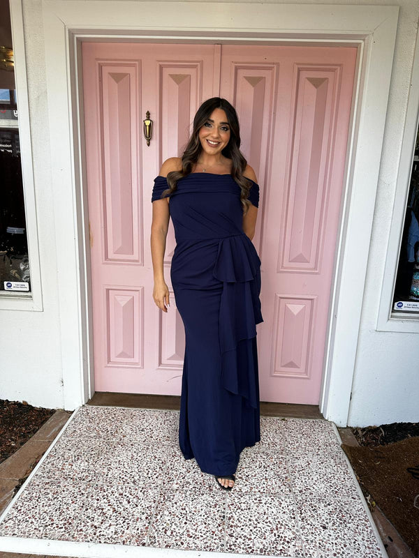 Bariano Quinny Off Shoulder Gown | Navy