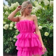 Mable Pink Tulle Ruffle Dress