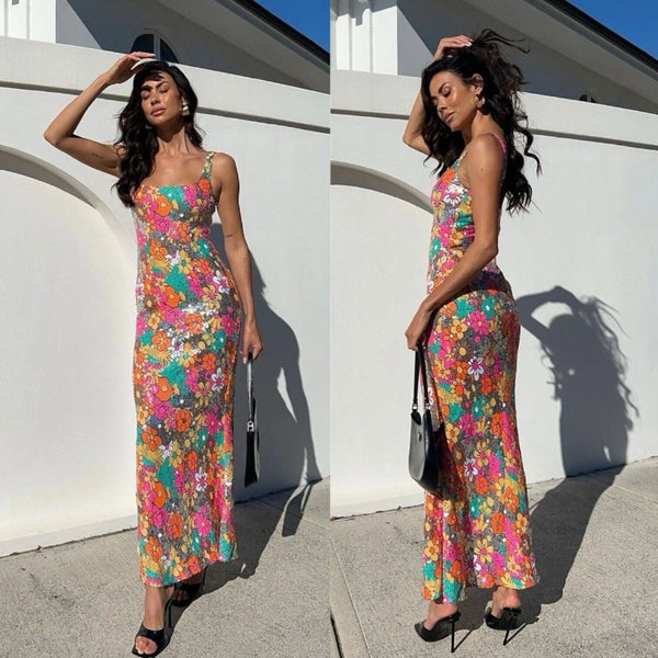 Elliatt Tiki Floral Sequin Fitted Maxi Dress In Multi