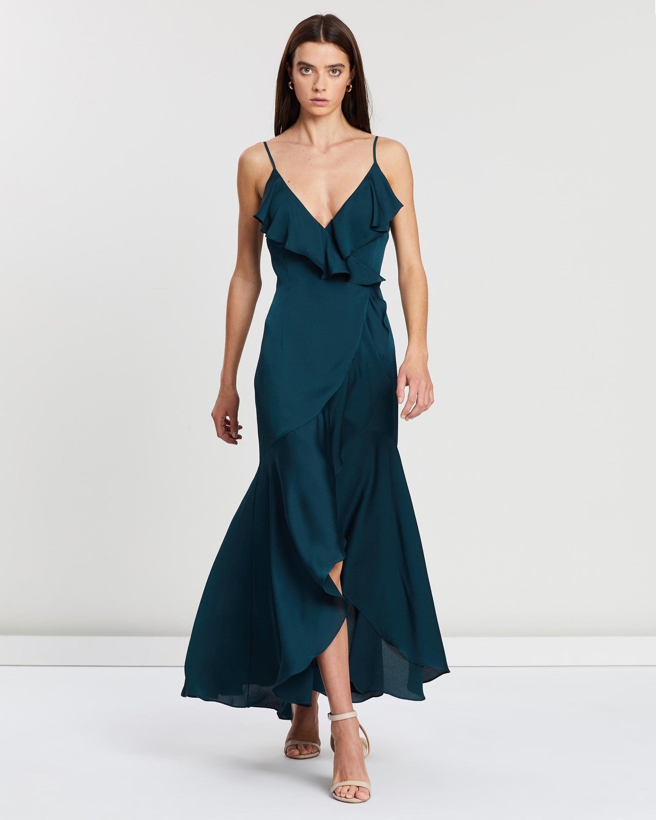 Shona Joy Luxe Bias frill wrap dress | Emerald – the style squad